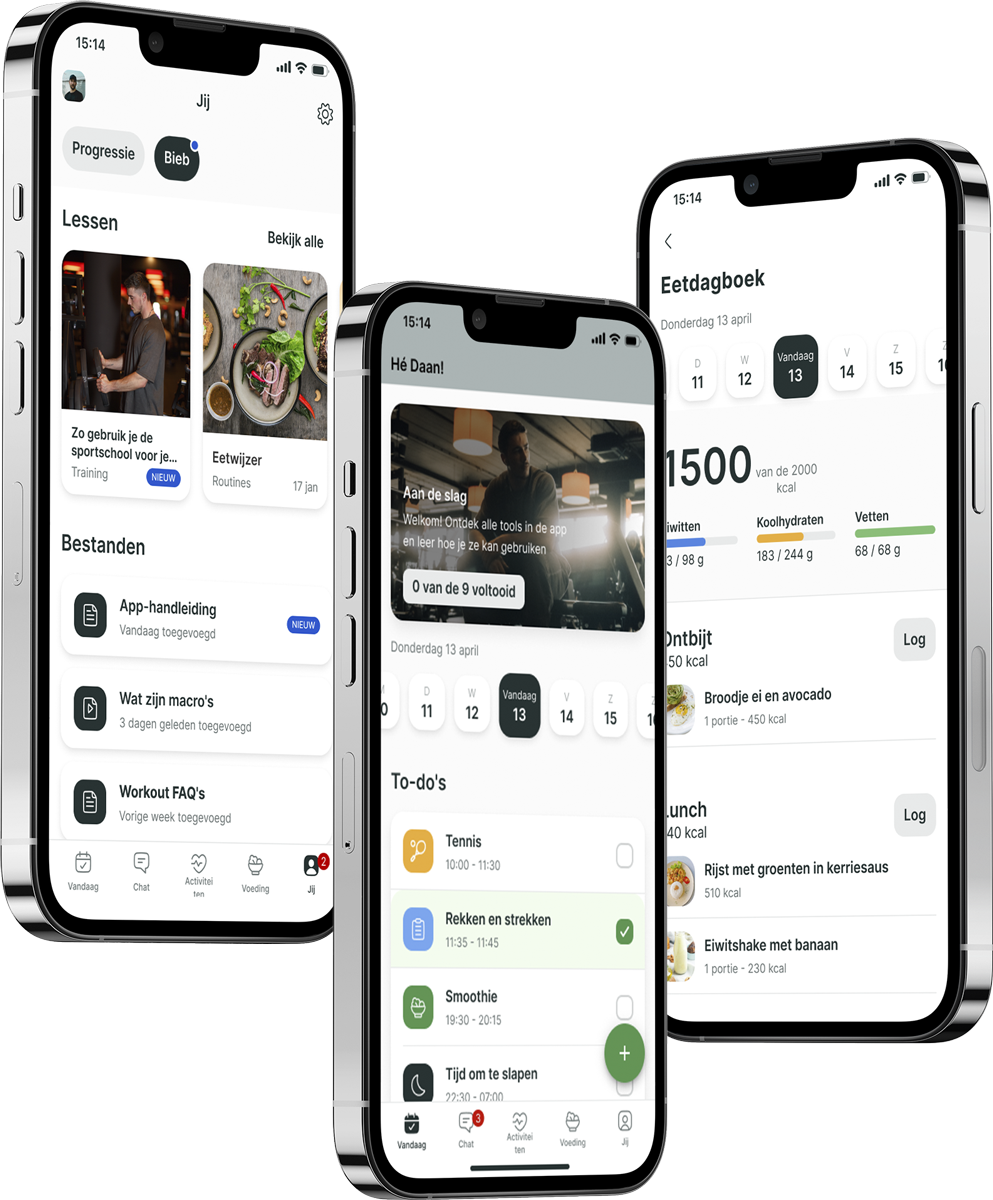 Een mockup van de coaching app die de functies laat zien.